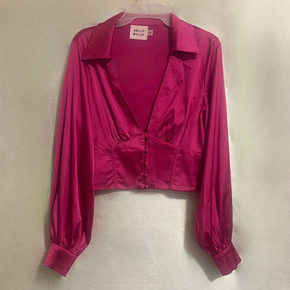 Hello Molly Fuchsia Satin Blouse